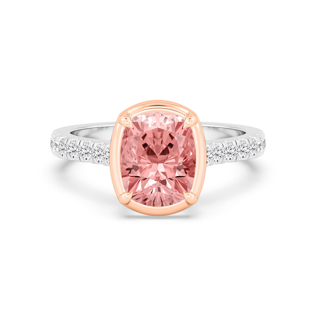 3.00ctw Cushion cut Pink Lab Grown Diamond Georgian Bezel Engagement Ring
