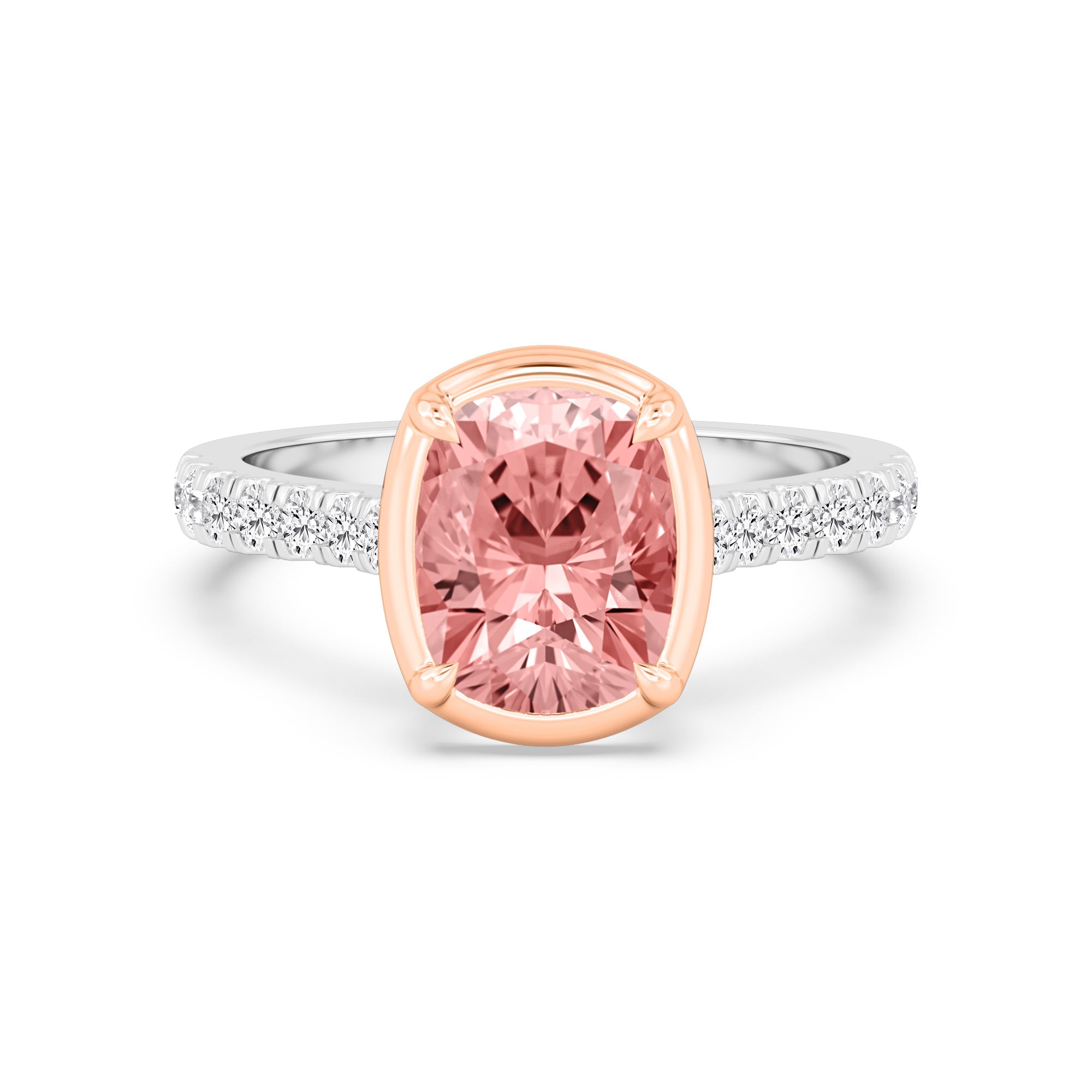 3.00ctw Cushion cut Pink Lab Grown Diamond Georgian Bezel Engagement Ring