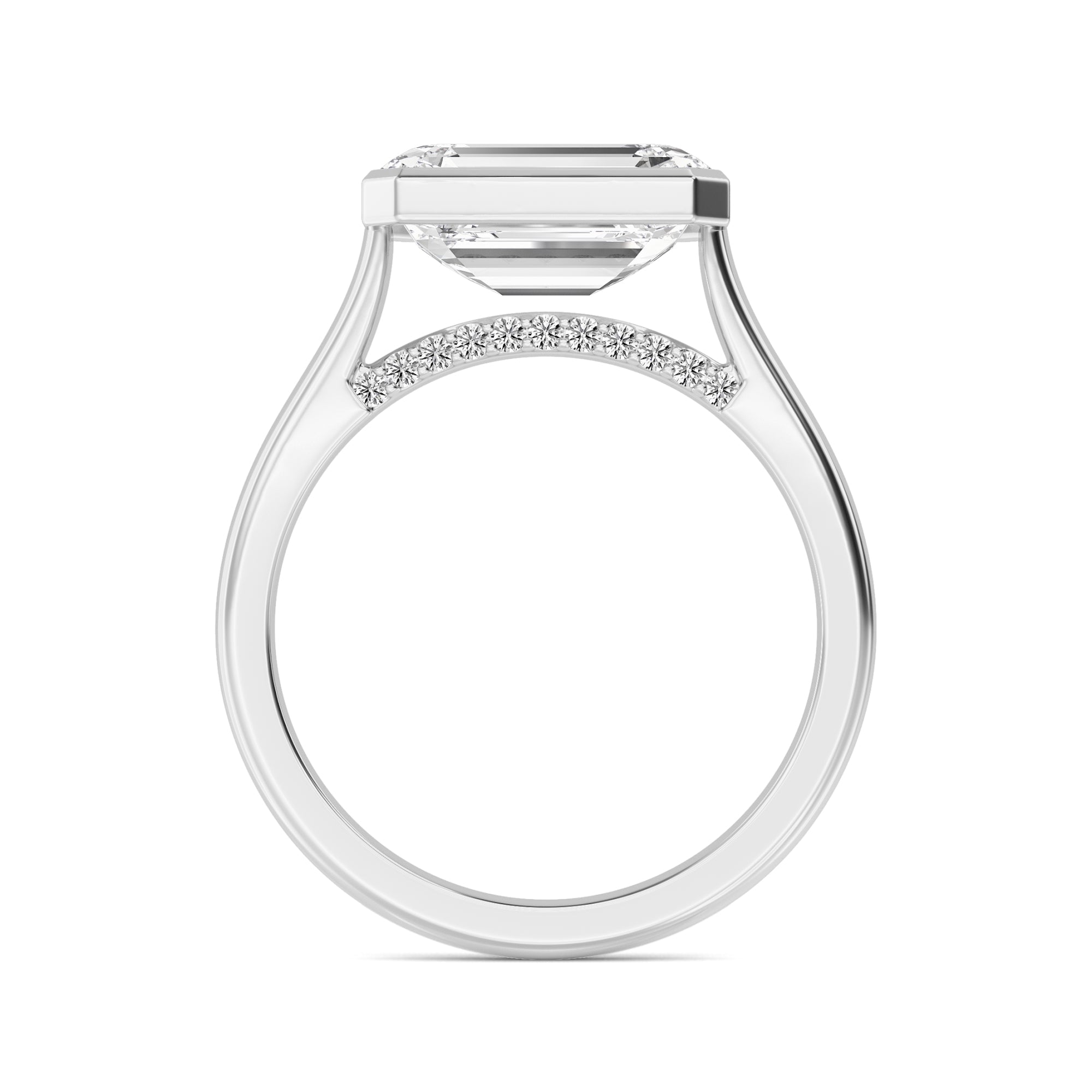 3.00ct Emerald cut Lab Grown Diamond Solitaire East-West Bezel Engagement Ring