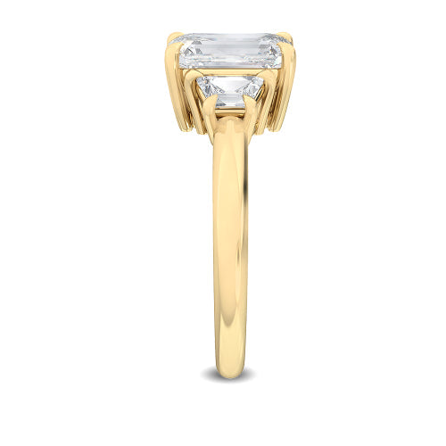 2.60ctw Emerald and Trapezoid cut Lab Grown Diamond Trilogy Engagement Ring