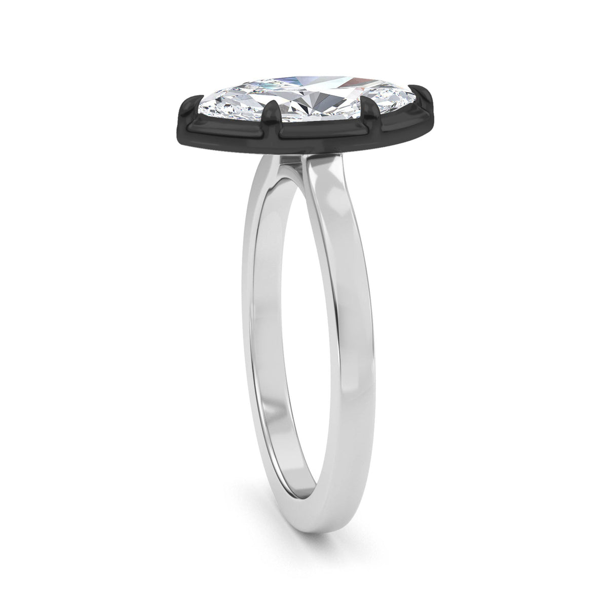 1.30ctw Marquise cut Lab Grown Diamond Blackened Gold Georgian Cut Down Engagement Ring