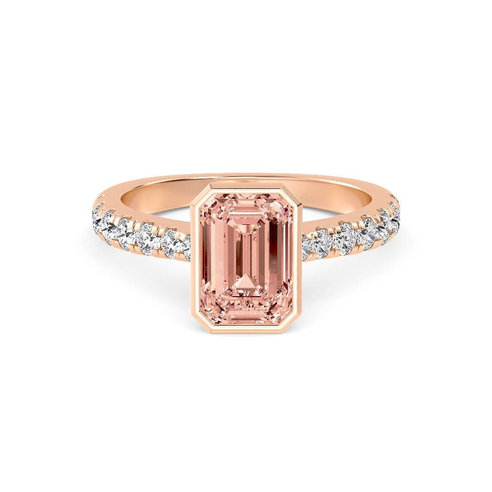 2.50ct Emerald cut Pink Lab Grown Diamond Solitaire Bezel Diamond Band Engagement Ring