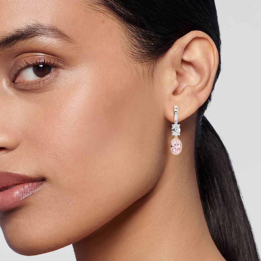 6.34ct Oval Pink and White Lab Grown Diamond Exceptional Drop Earrings