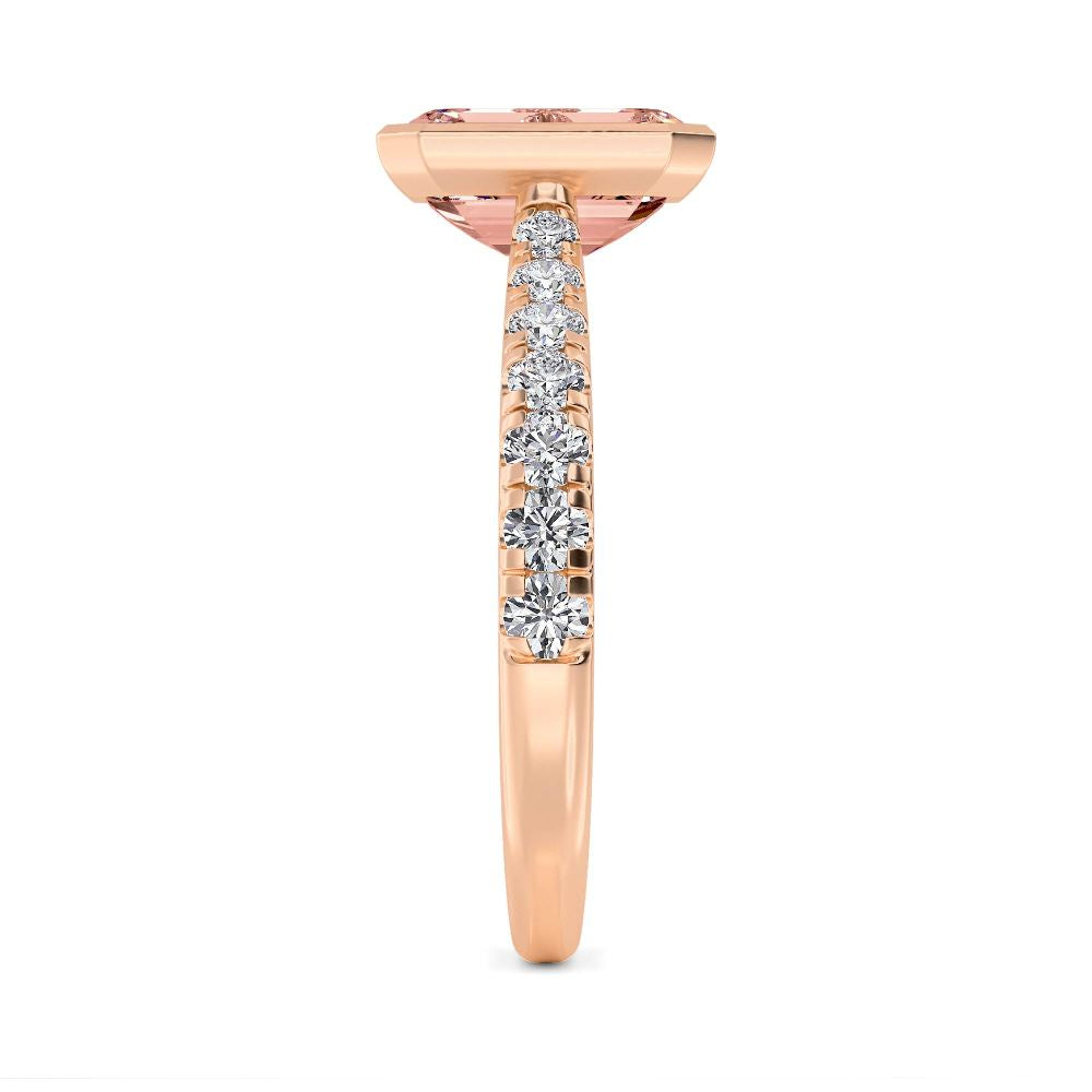2.50ct Emerald cut Pink Lab Grown Diamond Solitaire Bezel Diamond Band Engagement Ring