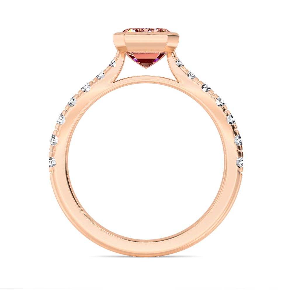 2.50ct Emerald cut Pink Lab Grown Diamond Solitaire Bezel Diamond Band Engagement Ring