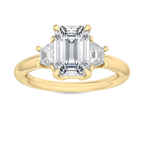 2.60ctw Emerald and Trapezoid cut Lab Grown Diamond Trilogy Engagement Ring