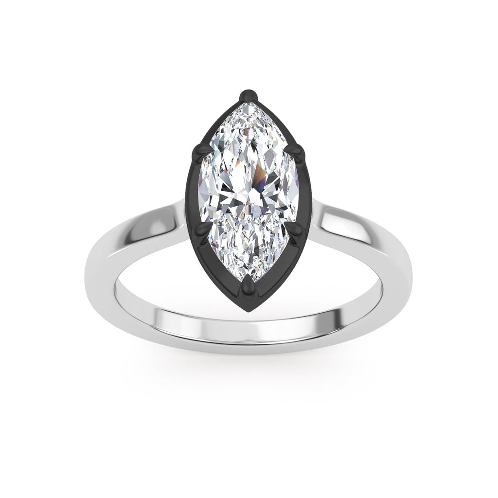 1.30ctw Marquise cut Lab Grown Diamond Blackened Gold Georgian Cut Down Engagement Ring