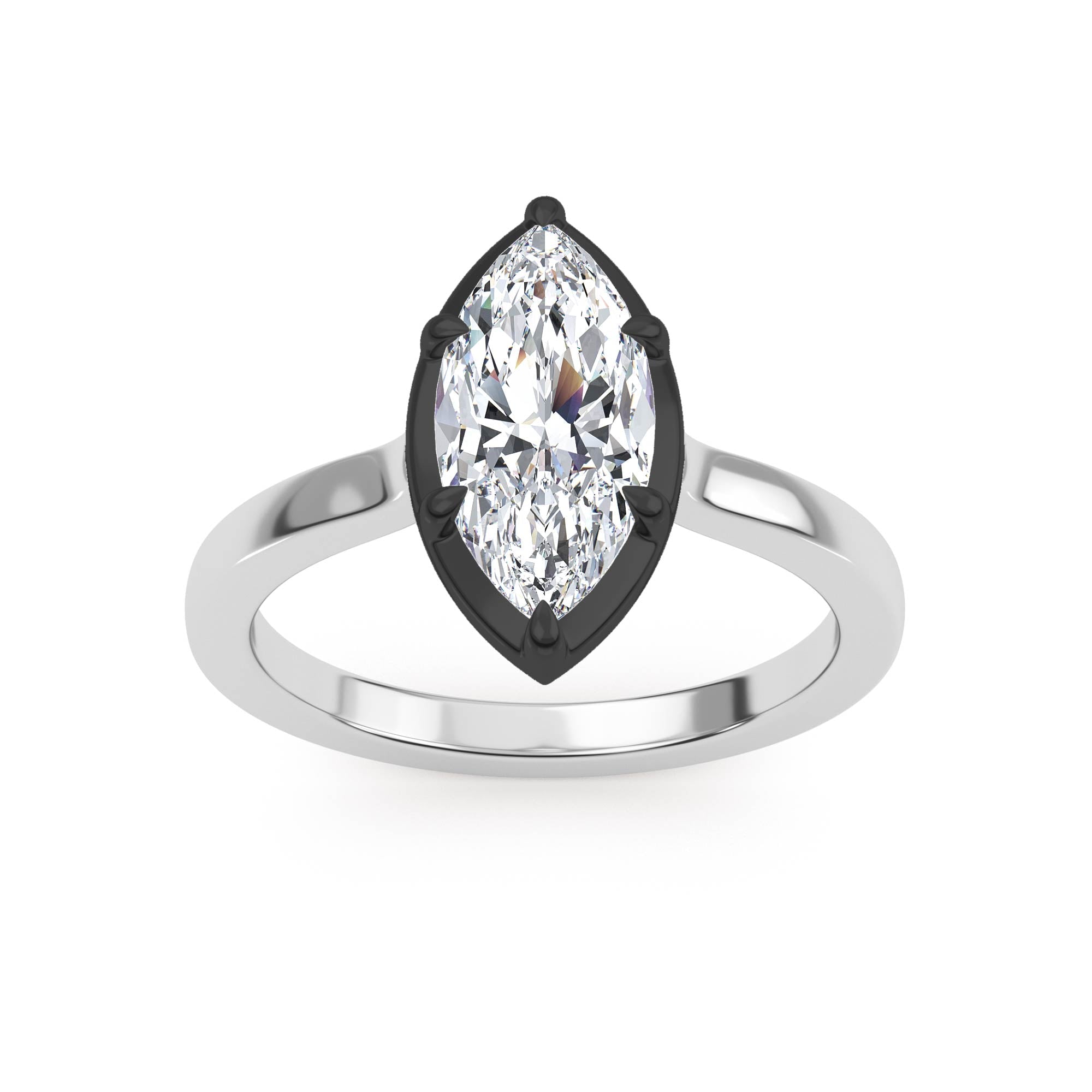 1.30ctw Marquise cut Lab Grown Diamond Blackened Gold Georgian Cut Down Engagement Ring