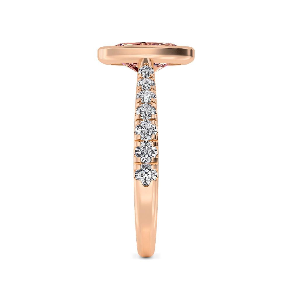 2.18ct Oval cut Pink Lab Grown Diamond Solitaire Bezel Diamond Band Engagement Ring