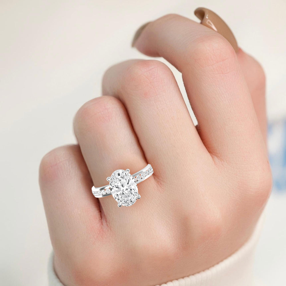 3.20ctw Oval cut Lab Grown Diamond Channel Set Engagement Ring