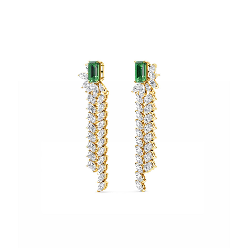 10.54ct Lab Grown Emerald and Marquise and Pear Lab Grown Diamond Exceptional Earrings