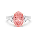 4.77ctw Pink Oval Lab Grown Diamond and Half Moon cut Exceptional Trilogy Engagement Ring