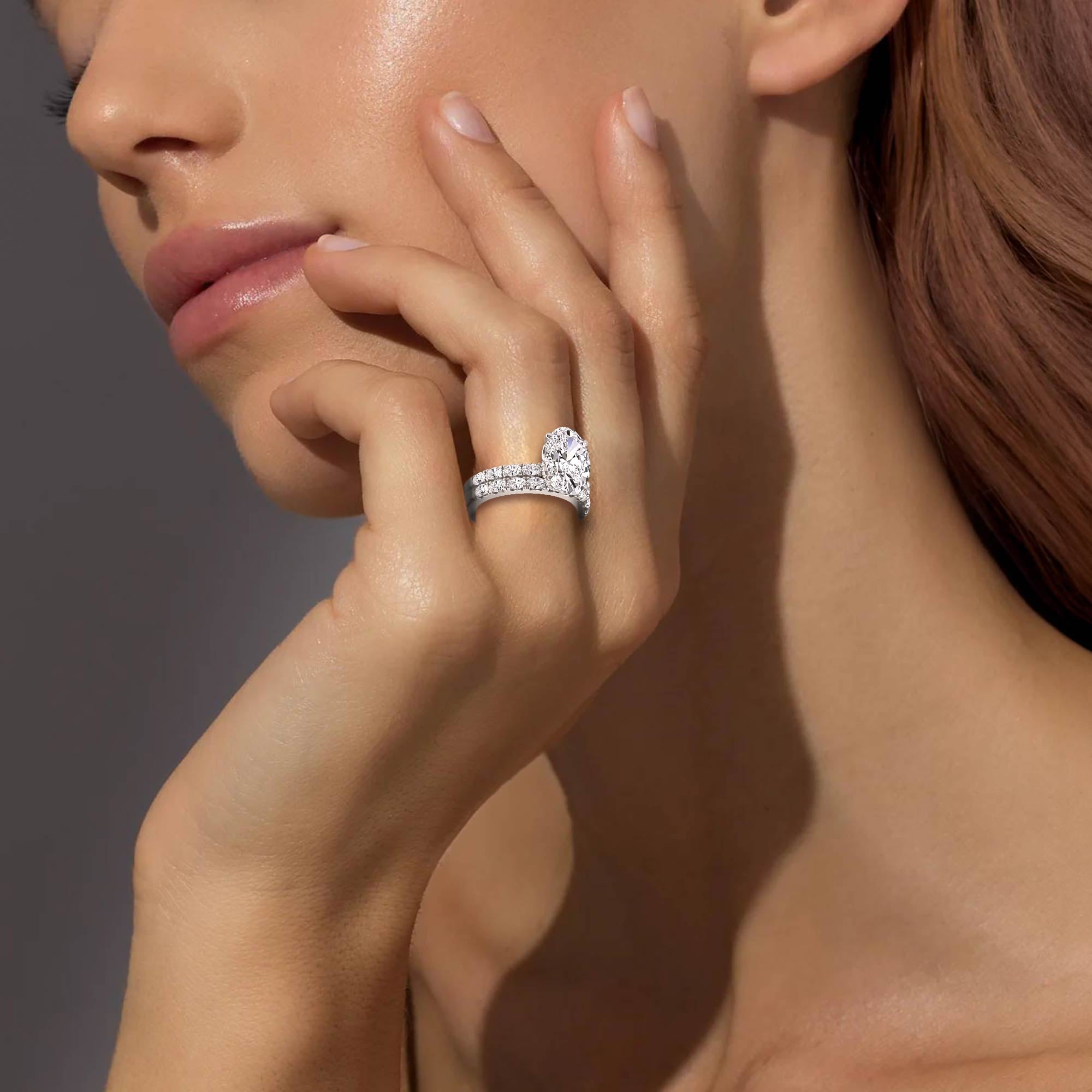 3.77ctw Oval cut Oval Band Hidden Halo Lab Grown Diamond Exceptional Engagement and Oval Wedding Ring Set